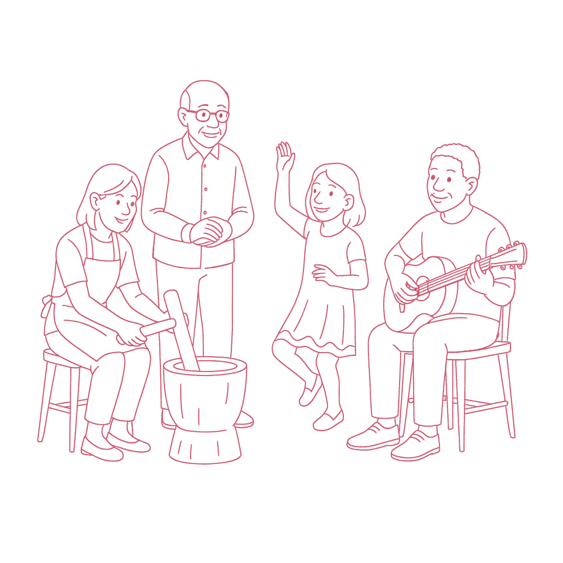 Global Age-Friendly Initiative Service featuring intergenerational groups engaging in activities that reflect local traditions, symbolizing the fusion of global standards with community-specific actions.